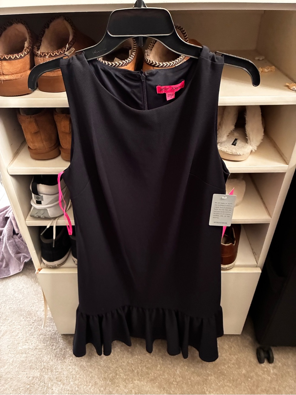 New Betsey Johnson Black Sleeveless Ruffle-Hem Dress new with tags